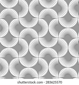 Seamless geometric pattern .Realistic shadow creates 3D look. Light gray colors.Cut out paper effect.Perforated stripy semi circles.