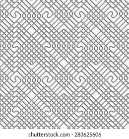 Seamless geometric pattern .Realistic shadow creates 3D look. Light gray colors.Cut out paper effect.Perforated square overlapping spirals.