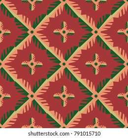 Seamless geometric pattern with red background.