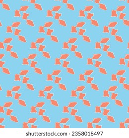 Seamless geometric pattern with red fish on blue background. Vector print for fabric background, textile