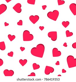 Seamless geometric pattern, red heart valentine's day on white background, stripes abstract template, vector illustration