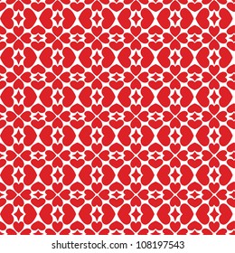 Seamless geometric pattern with red hearts. Can be used for wallpaper, pattern fills, web page background, surface textures.