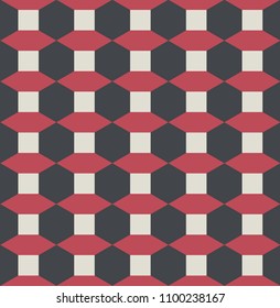 seamless geometric pattern in red white and black based on hexagons 