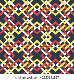 Seamless geometric pattern. Red, yellow and white lines crossed alternately. Pattern for fabric, gift wrapping, paper design, wallpaper, textile, tile, carpet and many more.