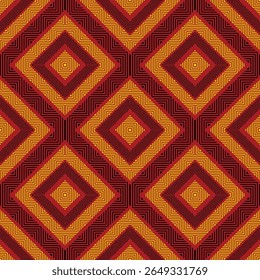 Seamless Geometric Pattern With Red Yellow And Black Diamonds. fabric pattern