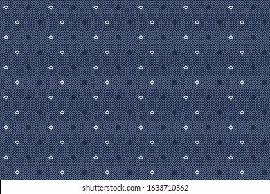 Seamless geometric pattern repeat textured surface. Light blue texture on dark blue background.  Simple geo print block for male polo t shirt, patchwork textile, wrapping cloth, silk scarf.