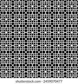 Seamless geometric pattern, repeating black and white pattern design with basic diamond and square shapes