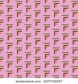 Seamless geometric pattern with a repeating design of L-shaped corners in brown and olive tones on a pink background.
