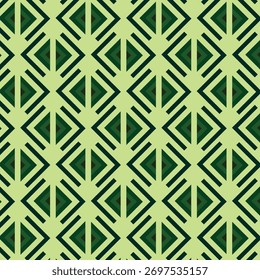 Padrão geométrico contínuo com um design repetitivo de ziguezague alternados e diamantes em dois tons de verde.