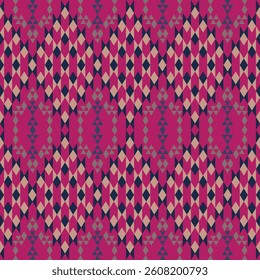 seamless geometric pattern with repeating diamond and triangular shapes in blue,beige on pink background.design for fabric,textile,wallpaper,background,carpet. ceramics.