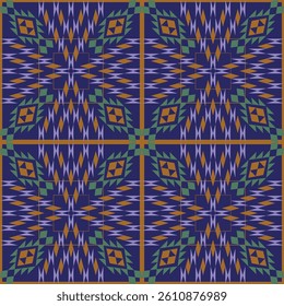 seamless geometric pattern with repeating diamond and triangular shapes in purple,green, on dark background.design for tile ,ceramics ,fabric,textiles,wallpaper,background,carpet.