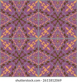 seamless geometric pattern with repeating diamond and triangular shapes in brown,orange on dark background.design for tile,ceramics,fabric,textile,wallpaper,background,carpet.