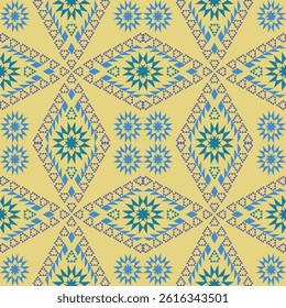 seamless geometric pattern with repeating diamond and triangular shapes in blue,green on light background.design for tile,ceramics,fabric,textile,wallpaper,background,carpet.