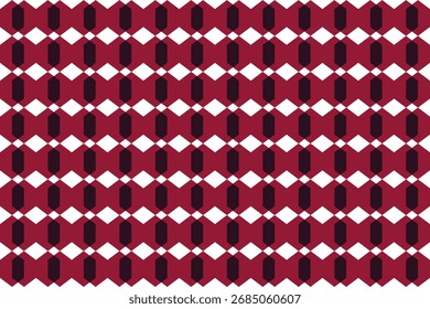 Seamless geometric pattern with repeating diamond and rectangle shapes in deep red and white