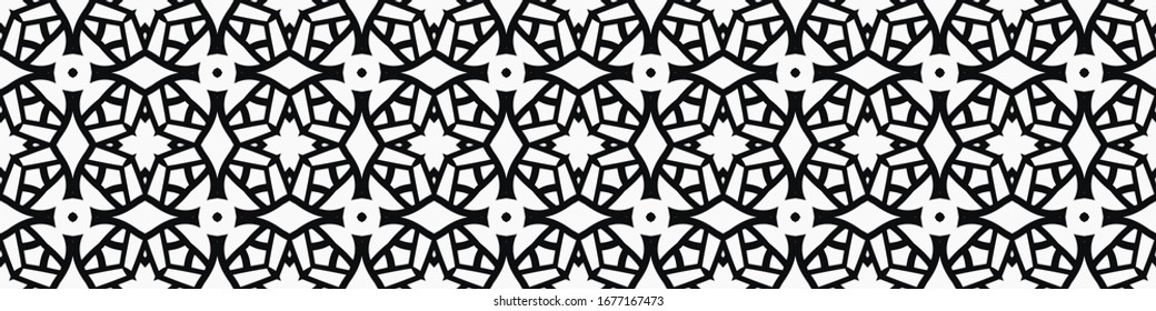 Seamless geometric pattern. Repeating edging of vector elements. Horizontal abstract texture template. Ethnic style. Mosaic decorative element
