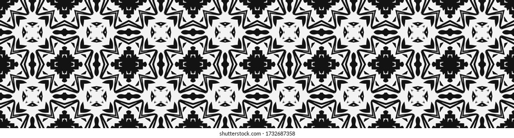 Seamless geometric pattern. Repeating edging of vector elements. Horizontal abstract texture template. Ethnic style. Mosaic decorative element