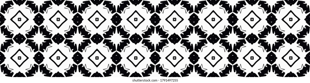 Seamless geometric pattern. Repeating edging of vector elements. Horizontal abstract texture template. Ethnic style. Mosaic decorative element