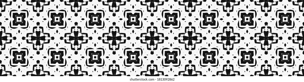 Seamless geometric pattern. Repeating edging of vector elements. Horizontal abstract texture template. Ethnic style. Mosaic decorative element