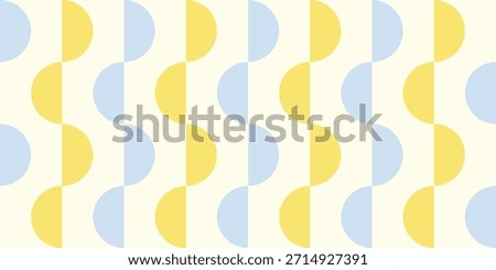 Seamless geometric pattern with repeating half circle shapes in soft blue and yellow pastel colors. Flat vector background for fabric, wallpaper, and modern decor.