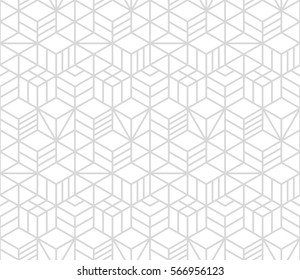 Seamless geometric pattern. Repeating image. Vector abstract background. Modern texture. Grey and white colors. Neutral fond. EPS 8. Necker cube.