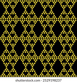 Seamless geometric pattern repeating yellow stars creating a diamond pattern on a black background
