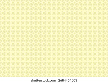 A seamless geometric pattern with a repetitive trellis-like design, consists of olive green square and cross motifs set against a light yellow background.