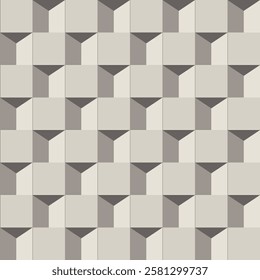 Seamless geometric pattern resembling concrete wall blocks with a 3D effect, ideal for architectural and interior design applications