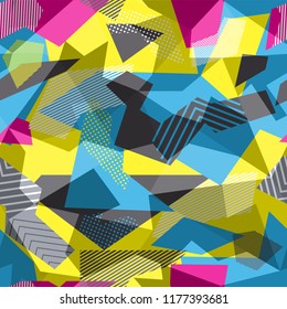 Seamless geometric pattern in retro 80s style. Pop art. fashion style  pattern illustration background. Ideal for fabric design, paper print and website backdrop. EPS10 vector file.
