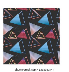 Seamless geometric pattern in retro 80s style. Pop art triangles. fashion style pattern illustration background. Ideal for fabric design, paper print and website backdrop. EPS10 vector file.