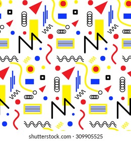 Seamless geometric pattern in retro 80s style, memphis