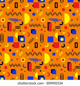 Seamless geometric pattern in retro 80s style, memphis