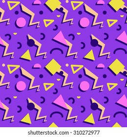 Seamless geometric pattern in retro 80s style, memphis