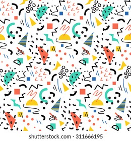 Seamless geometric pattern in retro 80s style, memphis