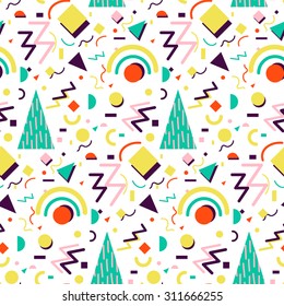 Seamless geometric pattern in retro 80s style, memphis