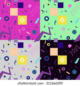 Seamless geometric pattern in retro 80s style, memphis