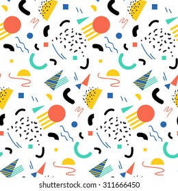 Seamless geometric pattern in retro 80s style, memphis