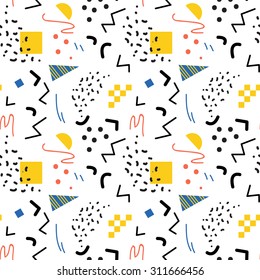 Seamless geometric pattern in retro 80s style, memphis