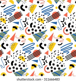 Seamless Geometric Pattern In Retro 80s Style, Memphis