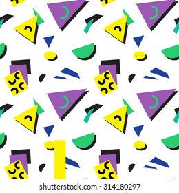 Seamless geometric pattern in retro 80s style, memphis