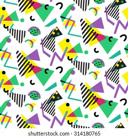 Seamless geometric pattern in retro 80s style, memphis