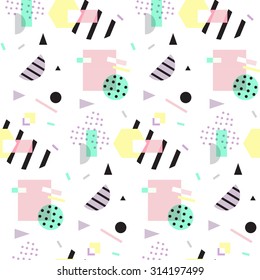 Seamless geometric pattern in retro 80s style, memphis