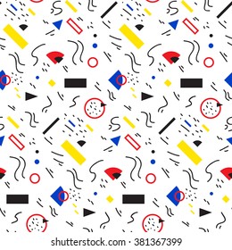 Seamless geometric pattern in retro 80s style, memphis