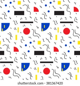 Seamless geometric pattern in retro 80s style, memphis