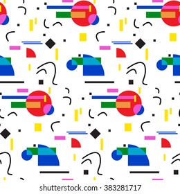 Seamless geometric pattern in retro 80s style, memphis