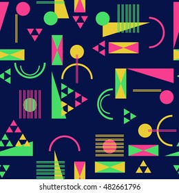 Seamless geometric pattern in retro 80s style Background