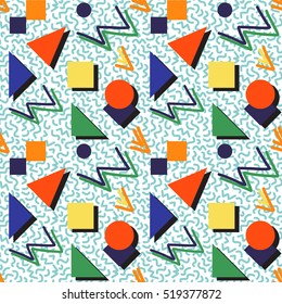 Seamless geometric pattern in retro 80s style, memphis