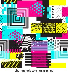 Seamless geometric pattern in retro 80s style. Pop art. fashion style  pattern illustration background. Ideal for fabric design, paper print and website backdrop. EPS10 vector file.