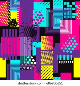 Seamless geometric pattern in retro 80s style. Pop art. fashion style  pattern illustration background. Ideal for fabric design, paper print and website backdrop. EPS10 vector file.