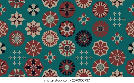 Seamless geometric pattern in retro style. Hexagonal tile pattern. Different geometric elements in a single Composition. Bathroom or kitchen tiles, wallpaper, foil 