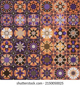 Seamless geometric pattern in retro style. Hexagonal tile pattern. Different geometric elements in a single Composition. Bathroom or kitchen tiles, wallpaper, foil 